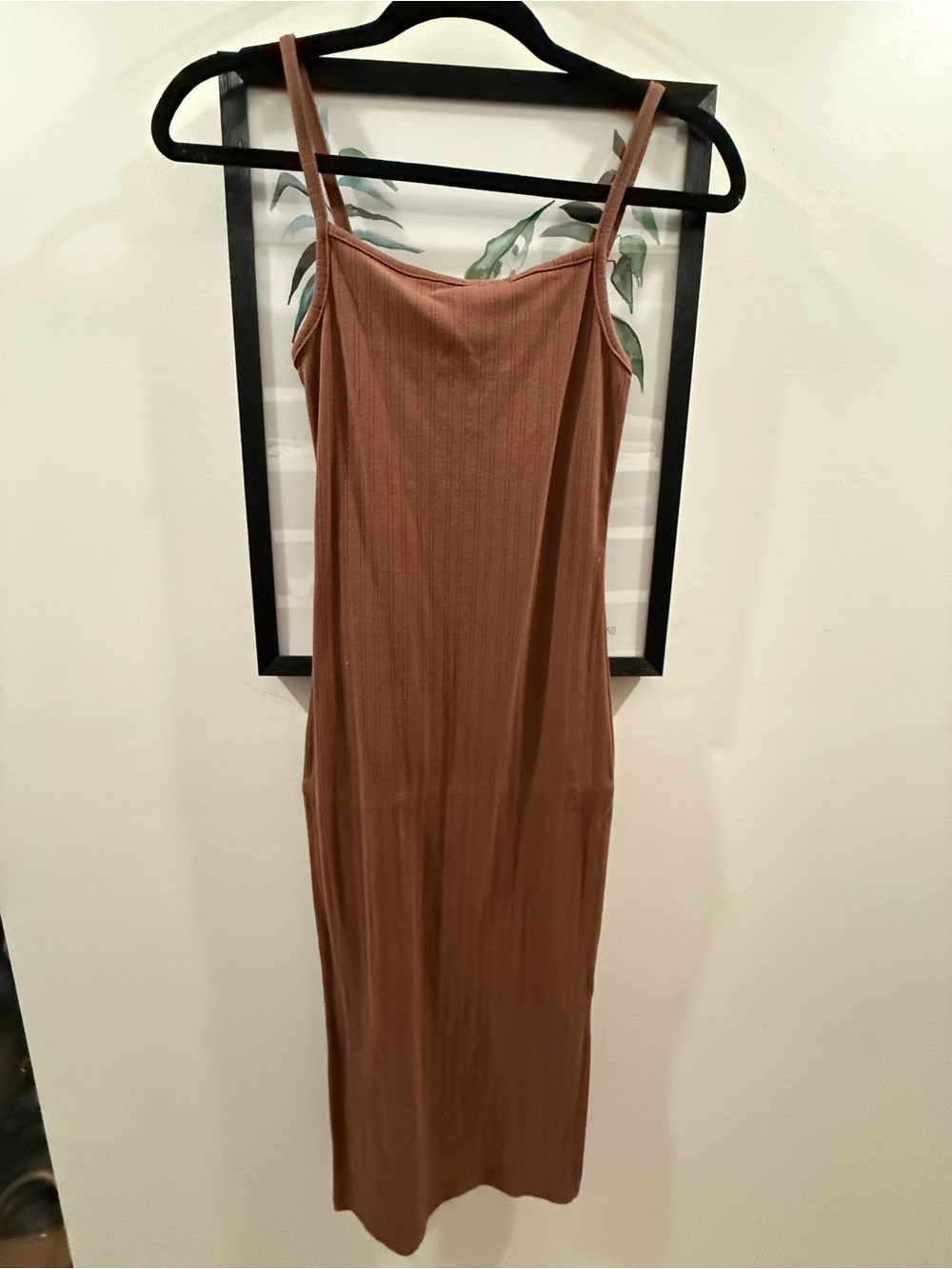 Ribbed Midi Slip Dress in Brown